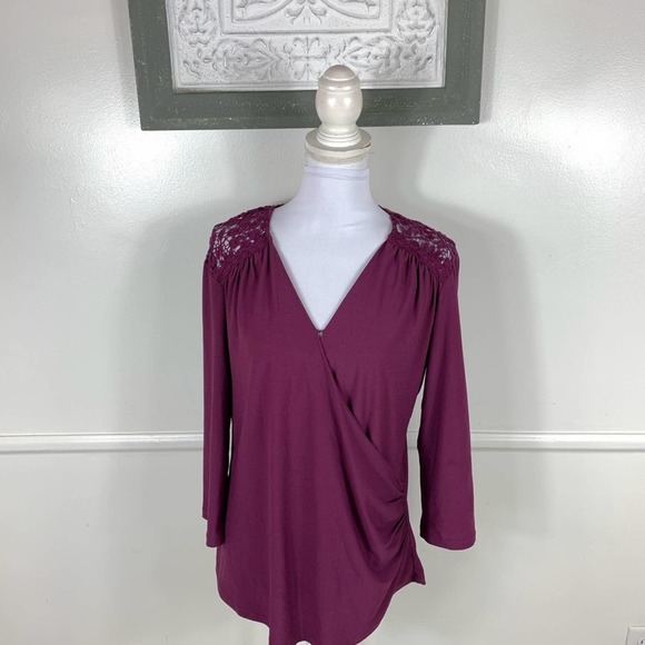 Maeve Purple Faux Wrap Lace Top Womens - Picture 3 of 9